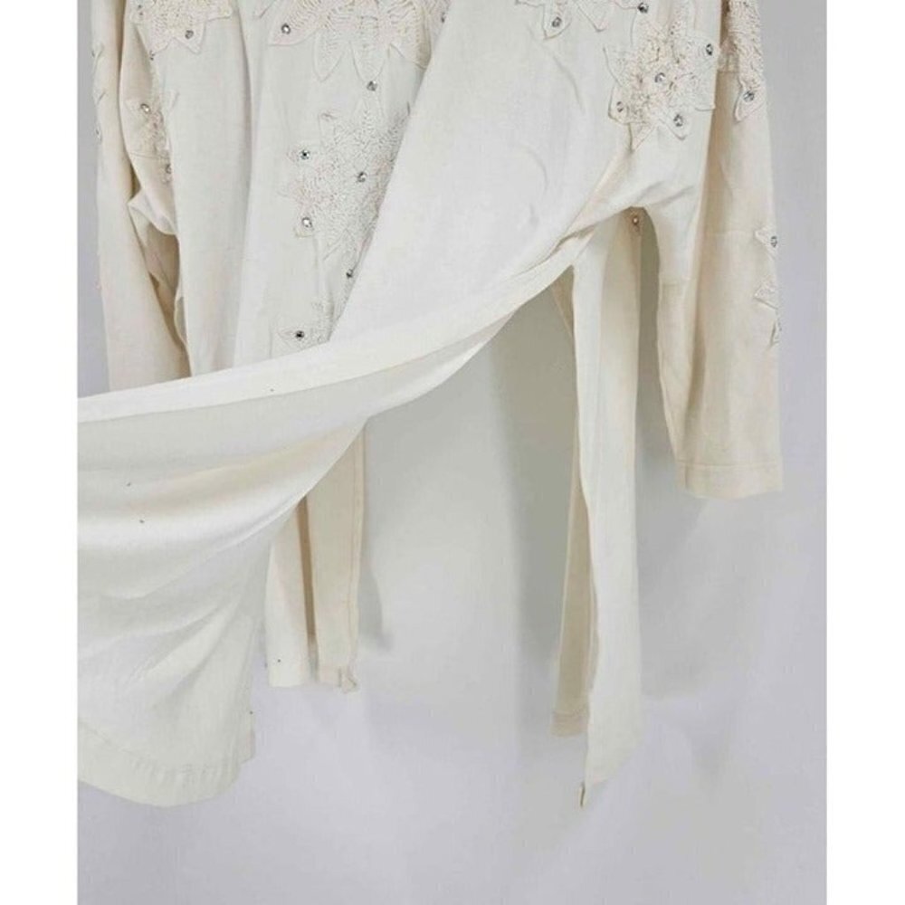 Vintage Pehles 3/4 Sleeve White Sequin Designed Cardigan Open Front w/Splits XL - Picture 5 of 6